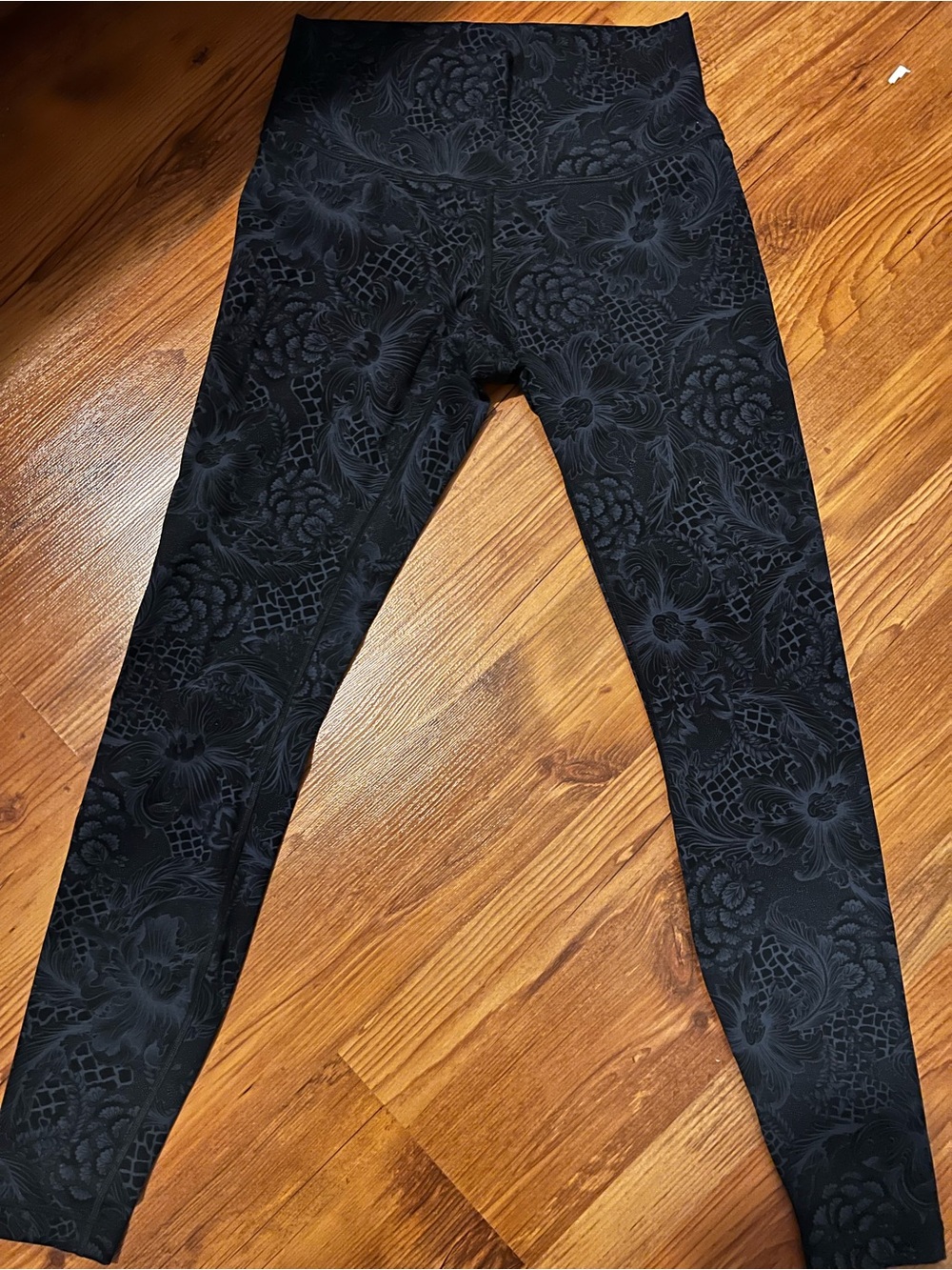 High-Waist Black and Blue Floral-Textured Women’s Jeans Leggings.